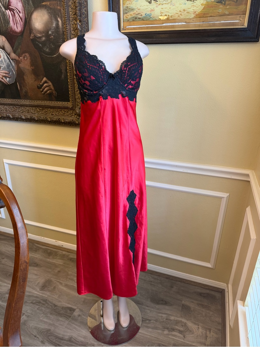 Victoria's Secret Red and Black Lace Satin Nightgown